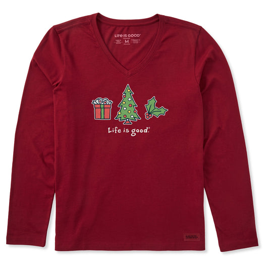 Women's Christmas Trio Long Sleeve Crusher Vee