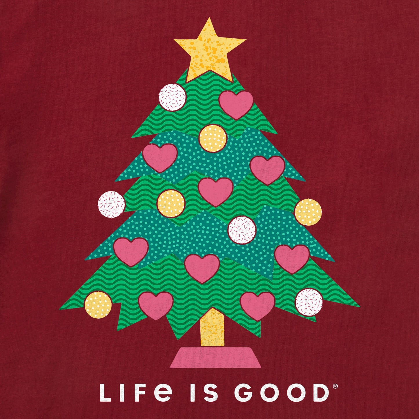 Women's Christmas Tree with Hearts Long Sleeve Crusher Vee