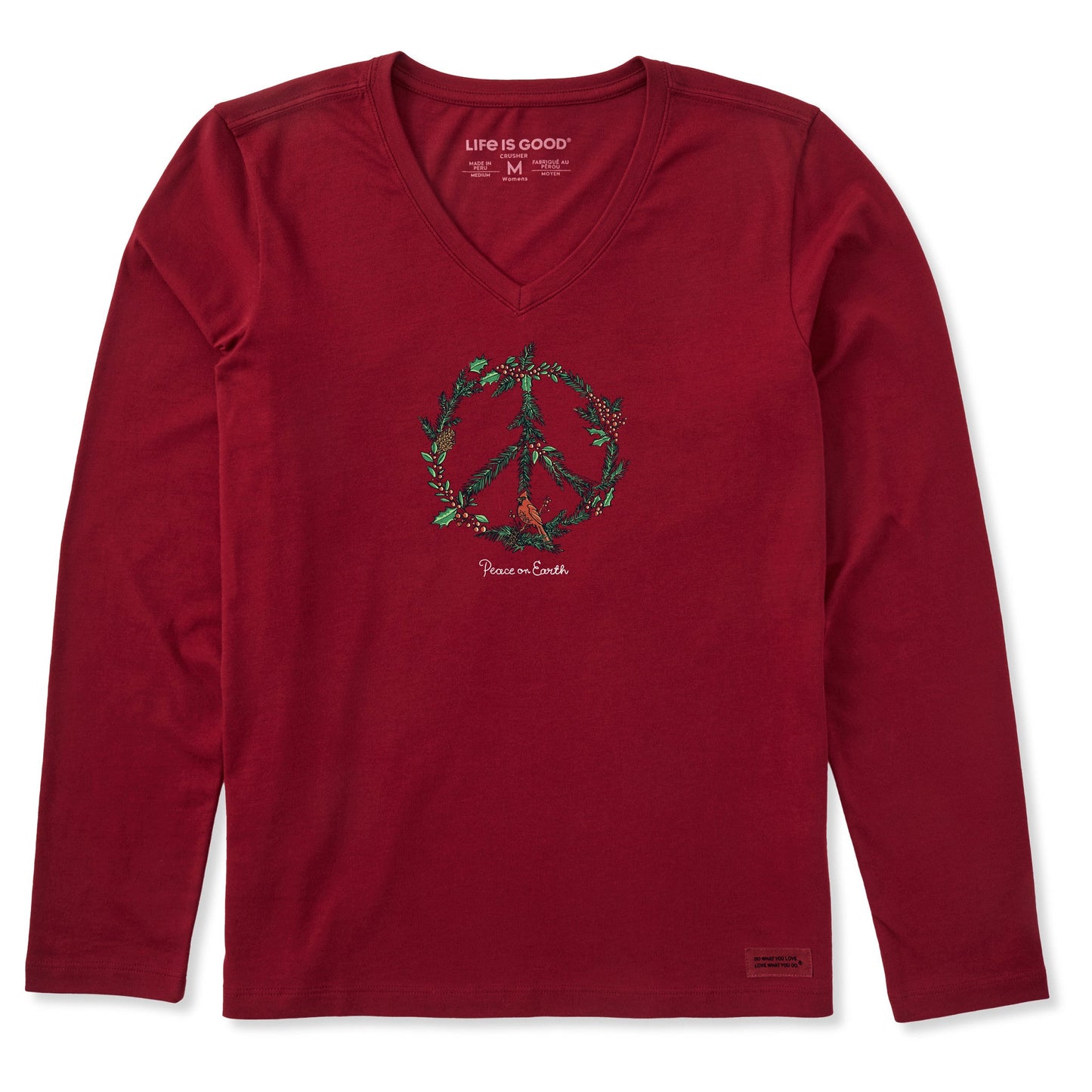 Women's Winter Pines Peace on Earth Long Sleeve Crusher Vee