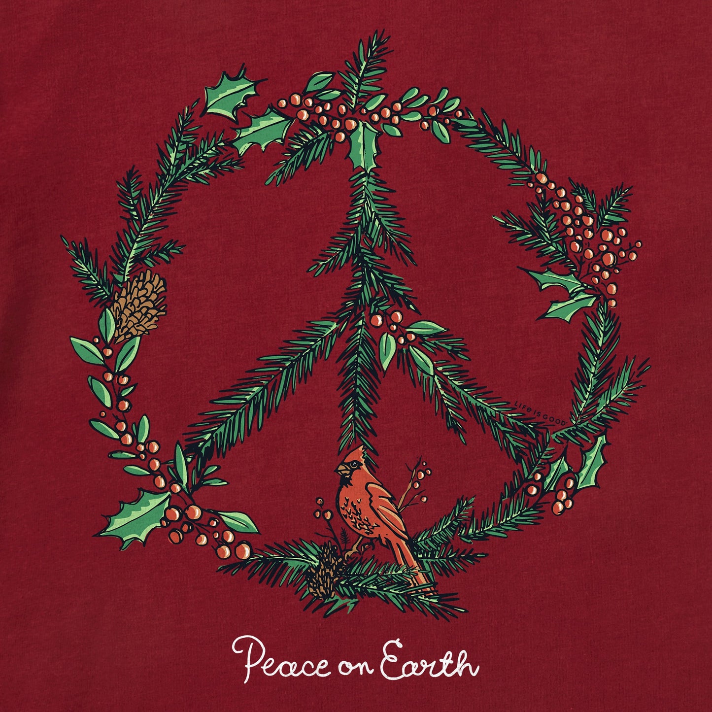Women's Winter Pines Peace on Earth Long Sleeve Crusher Vee
