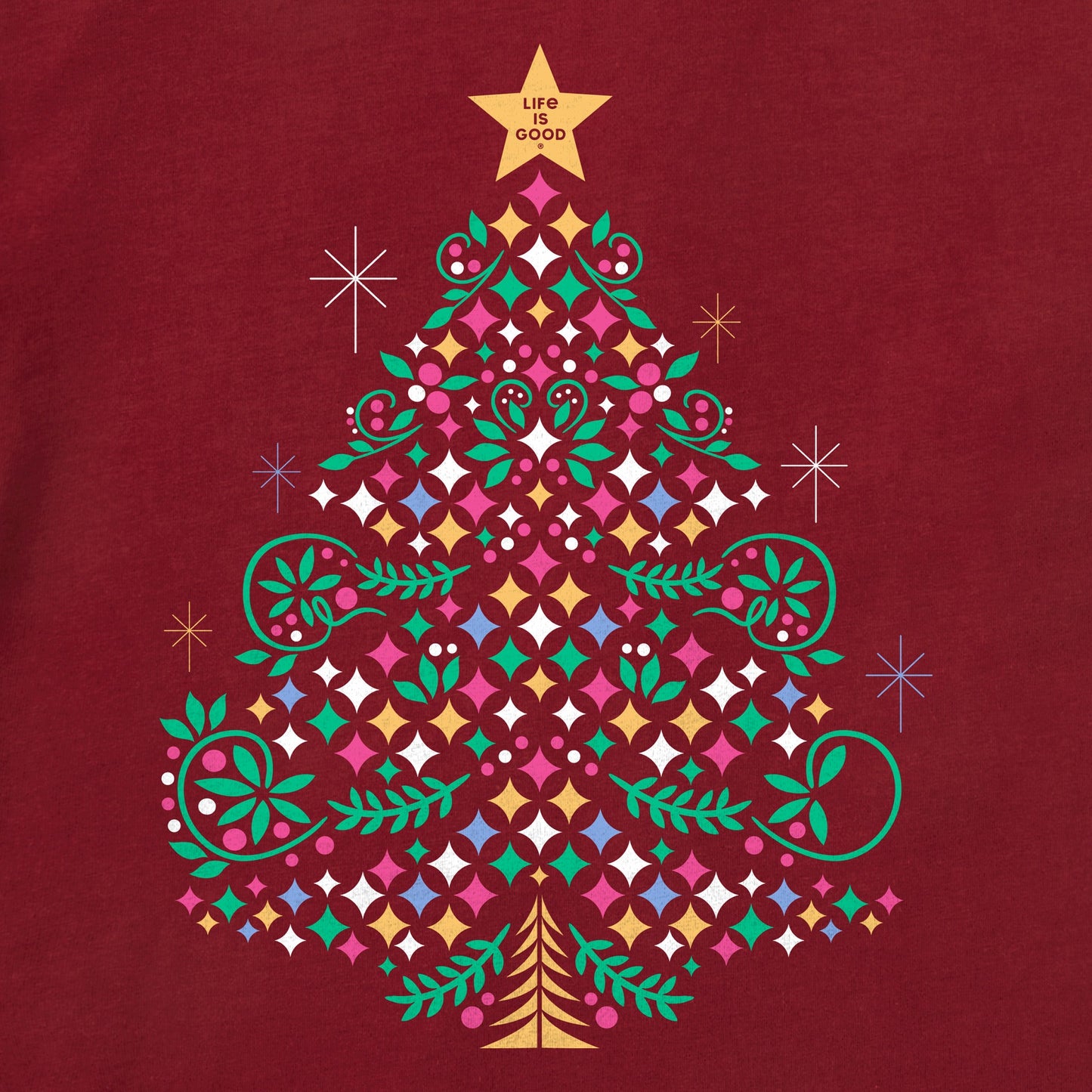 Women's Christmas Tree Sparkles Long Sleeve Crusher Vee