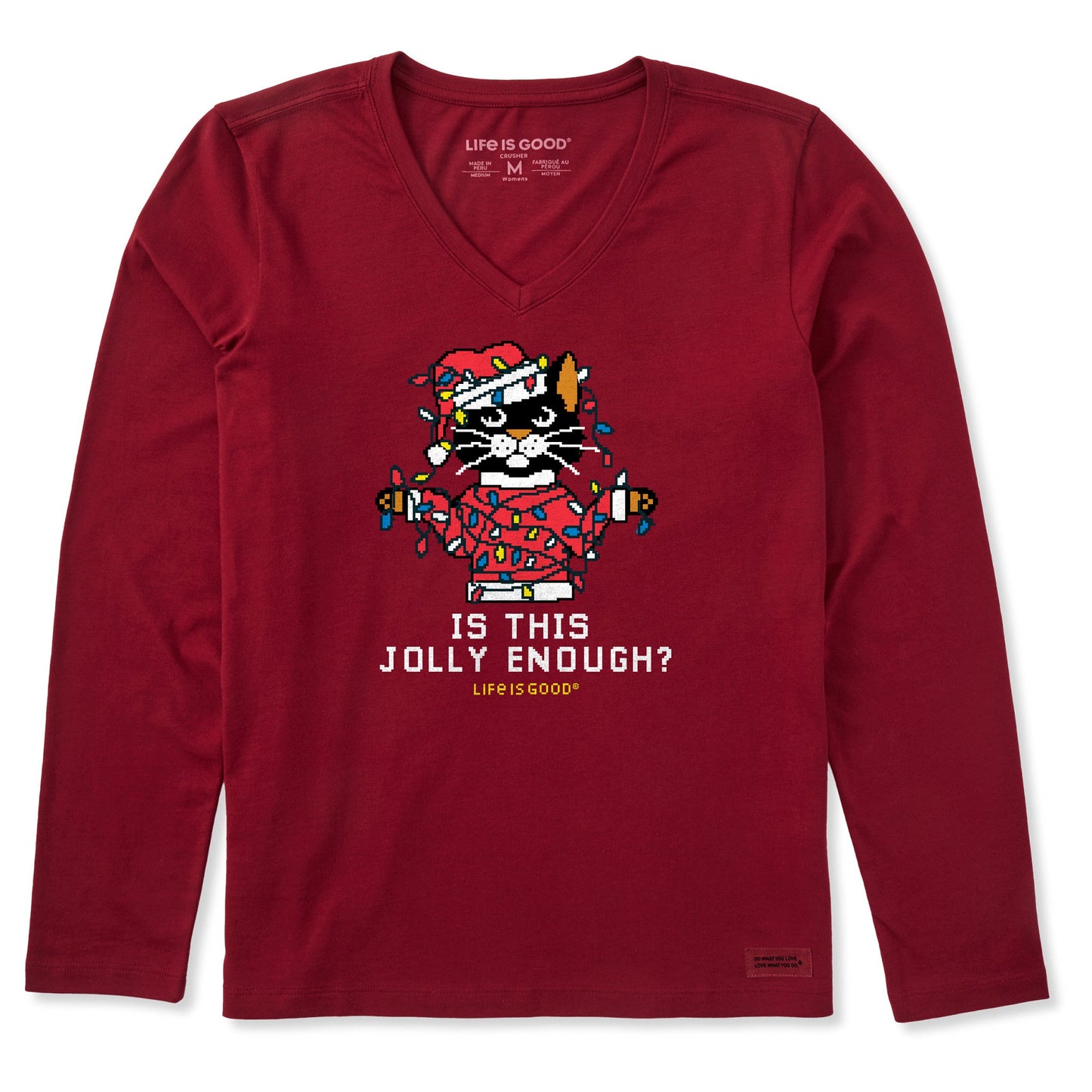 Women's Ugly Sweater Santa Cat Long Sleeve Crusher Vee