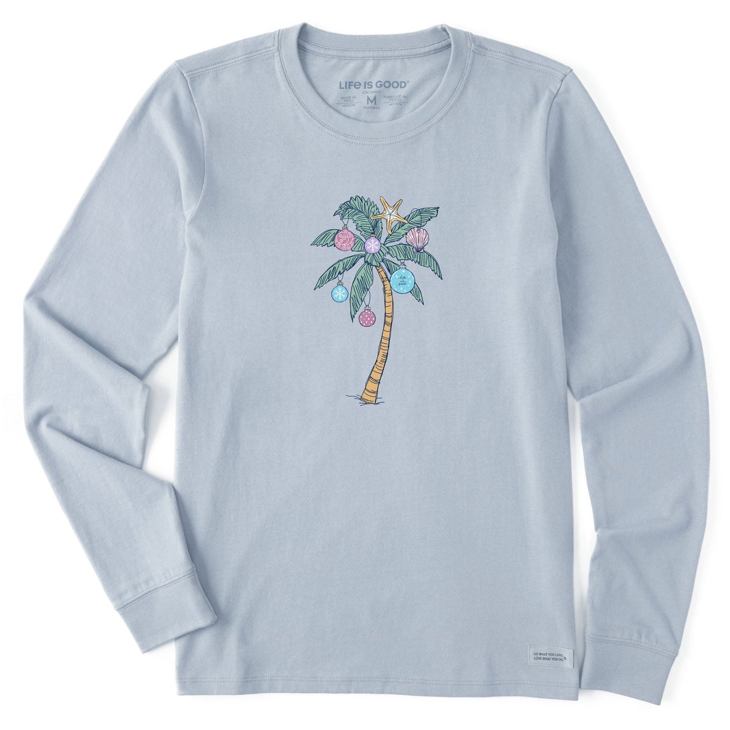 Women's Xmas Ornament Palm Tree Long Sleeve Crusher Tee