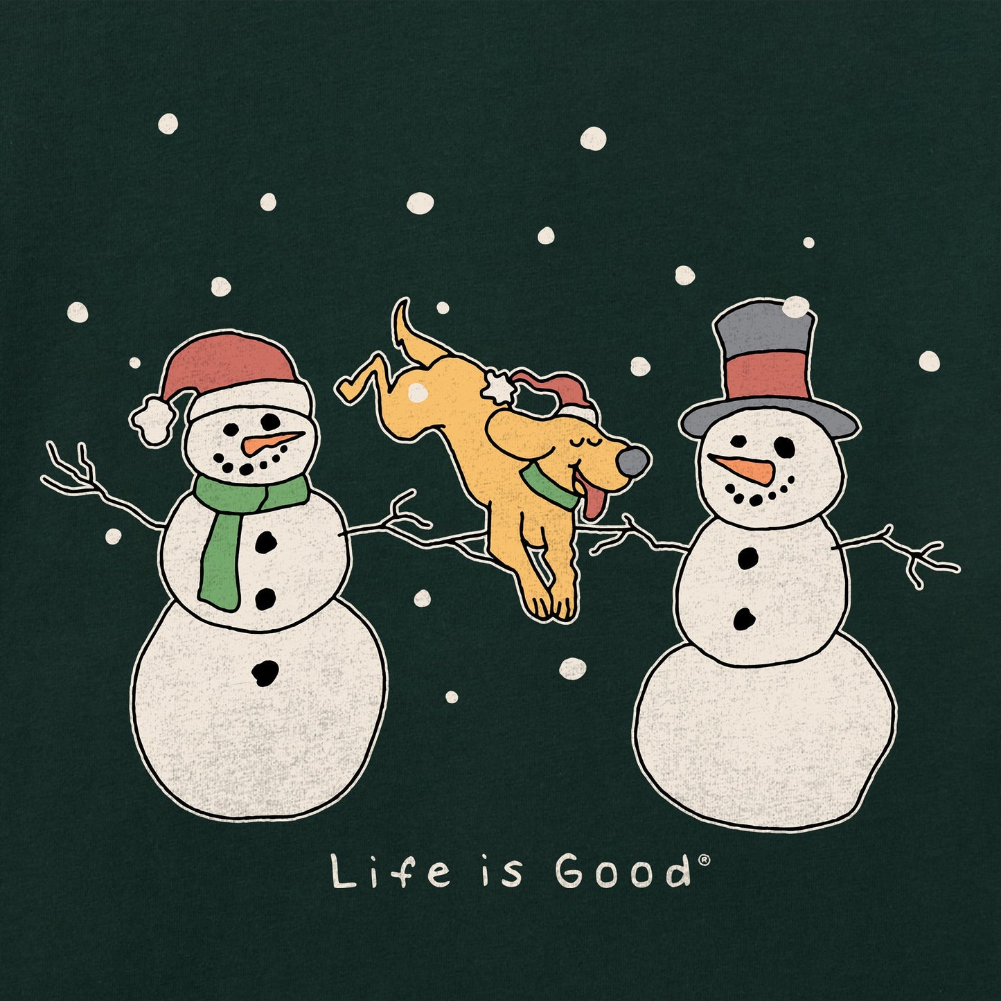 Women's Dog Jumping Snowmen Long Sleeve Crusher Tee