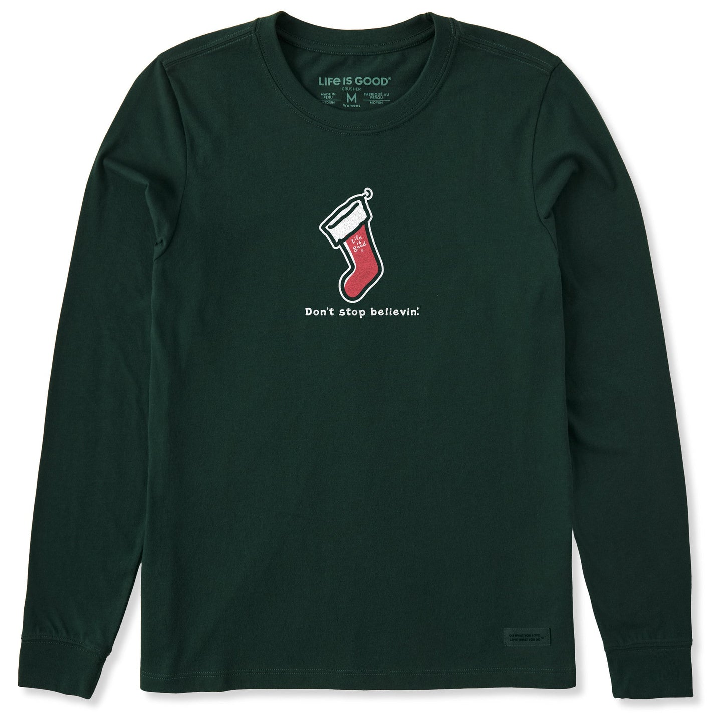 Women's Don't Stop Believin' Stocking Long Sleeve Crusher Tee