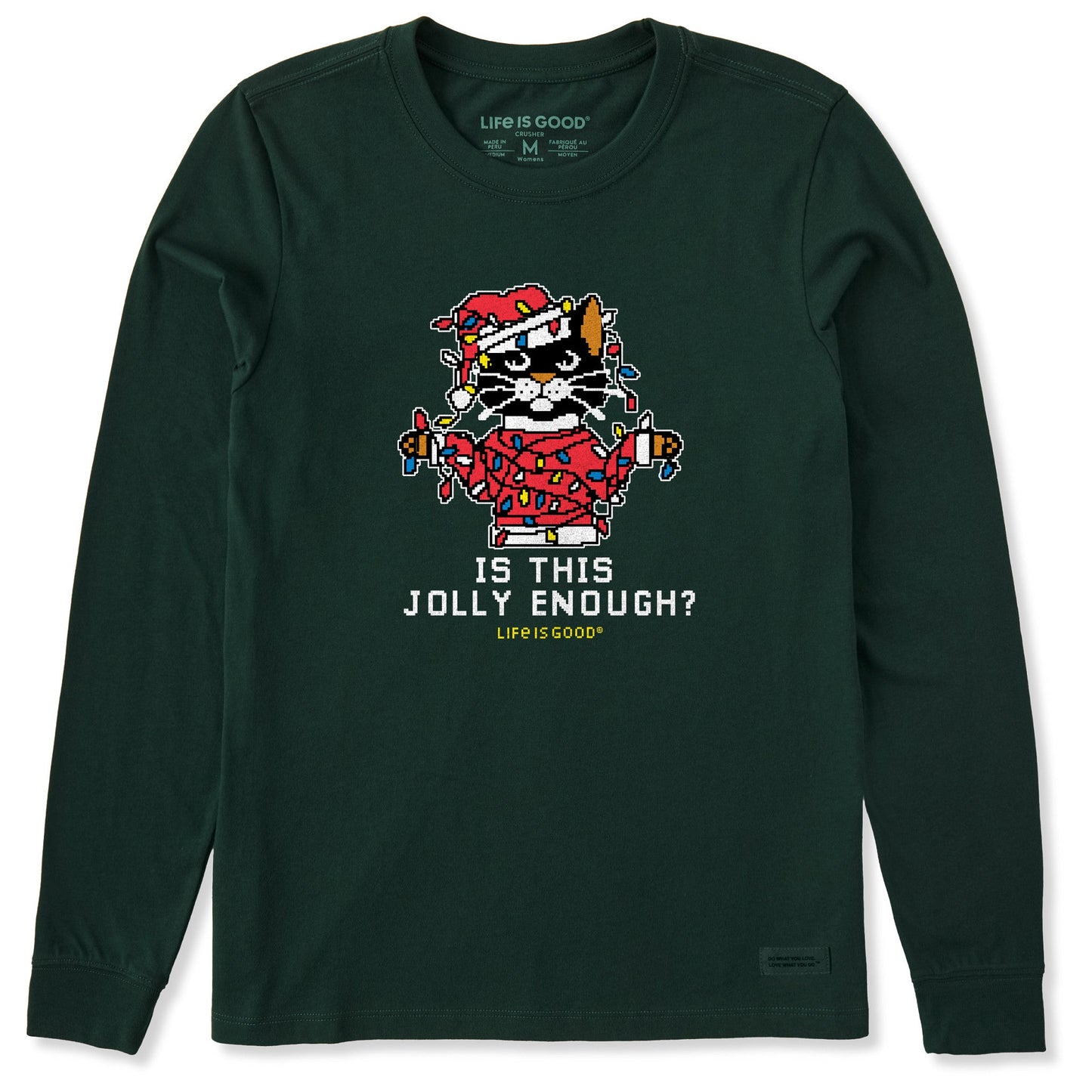 Women's Ugly Sweater Santa Cat Long Sleeve Crusher Tee