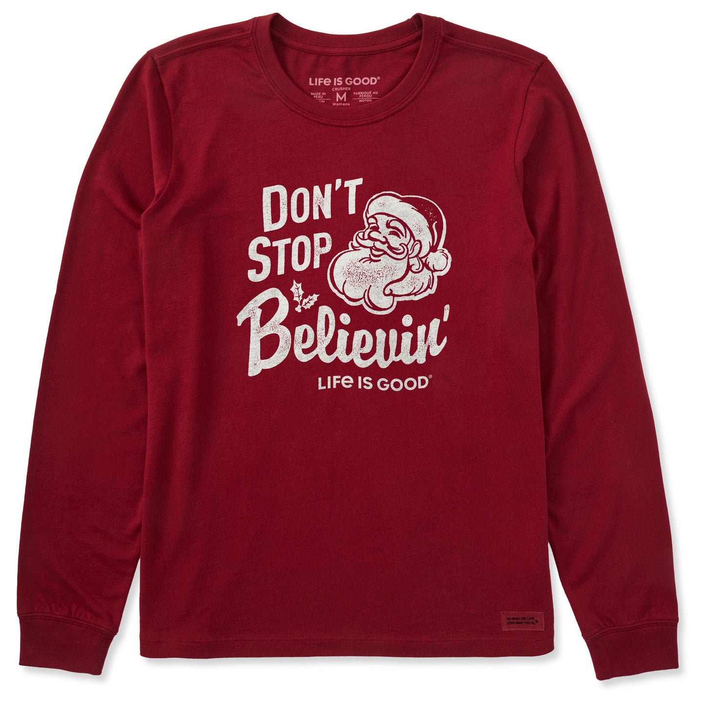 Women's Santa Don't Stop Believin Long Sleeve Crusher Tee