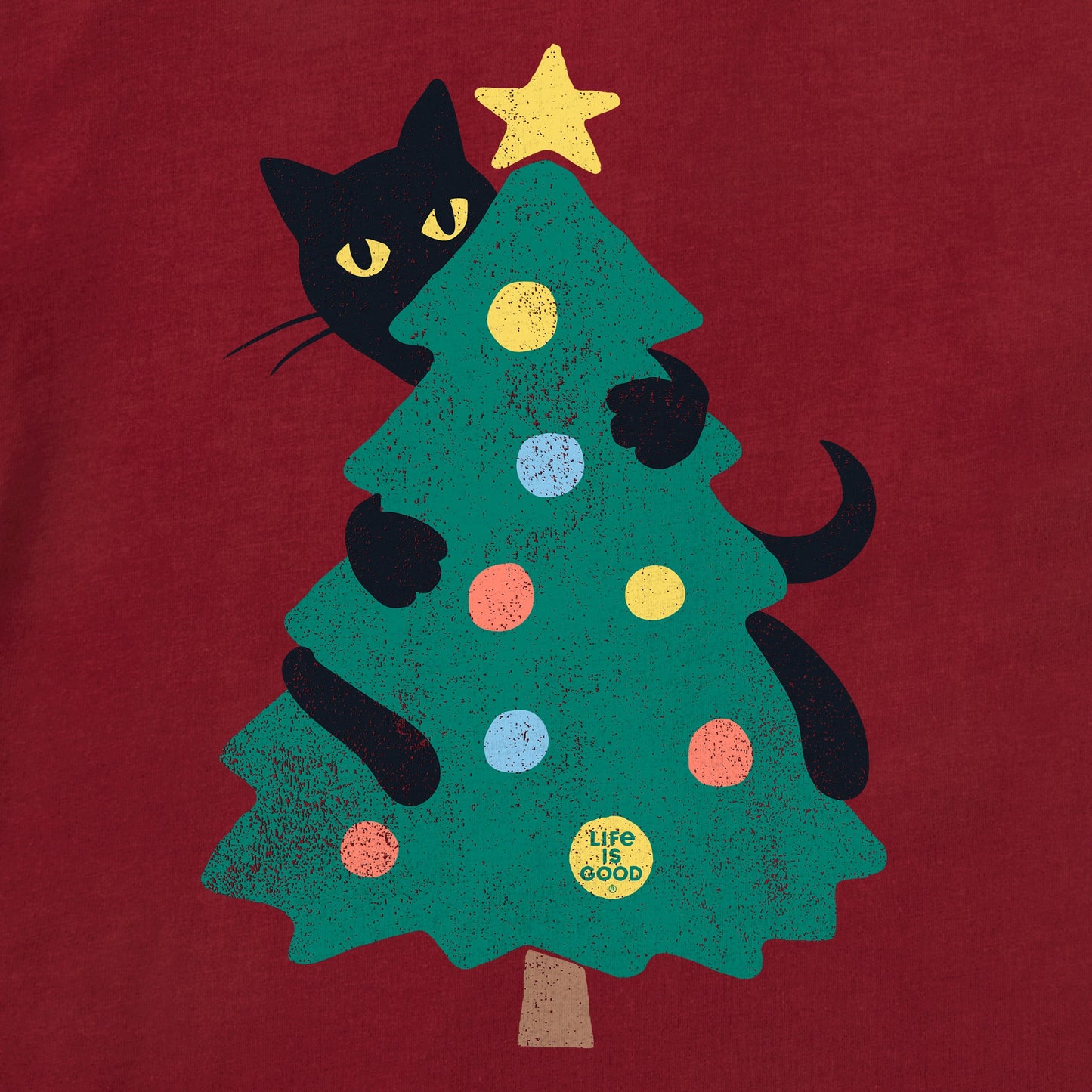 Women's Cat Christmas Tree Long Sleeve Crusher Tee