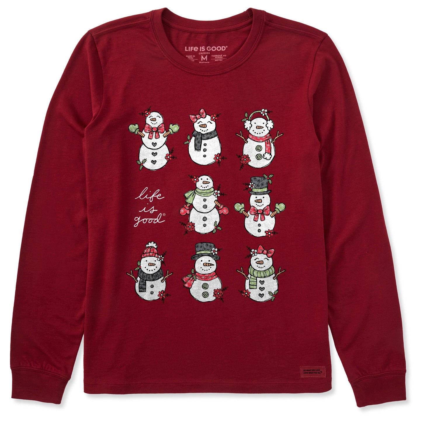 Women's Xmas Snowman Grid Long Sleeve Crusher Tee
