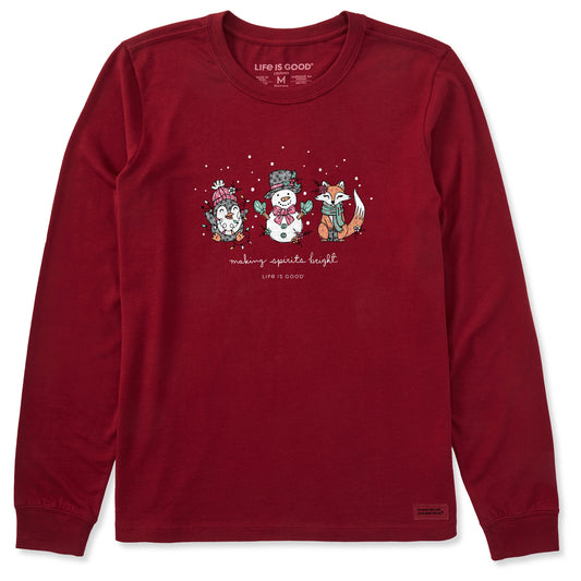 Women's Spirits Bright Snowman, etc Long Sleeve Crusher Tee