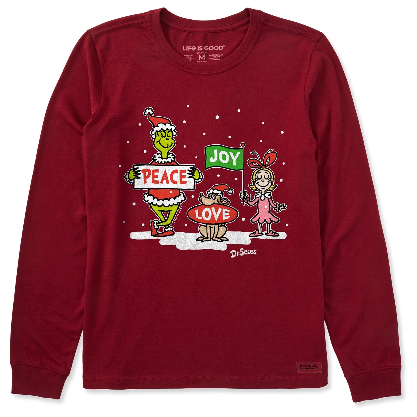 Women's Grinch Peace Love Joy Long Sleeve Crusher Tee