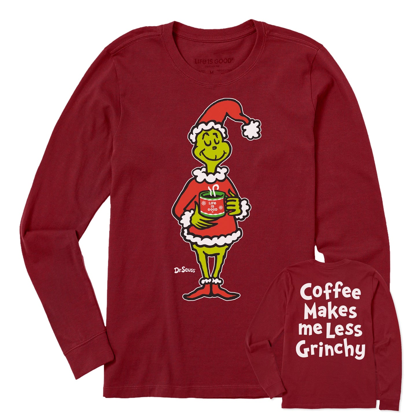 Women's Coffee Makes me Less Grinchy Long Sleeve Crusher Tee