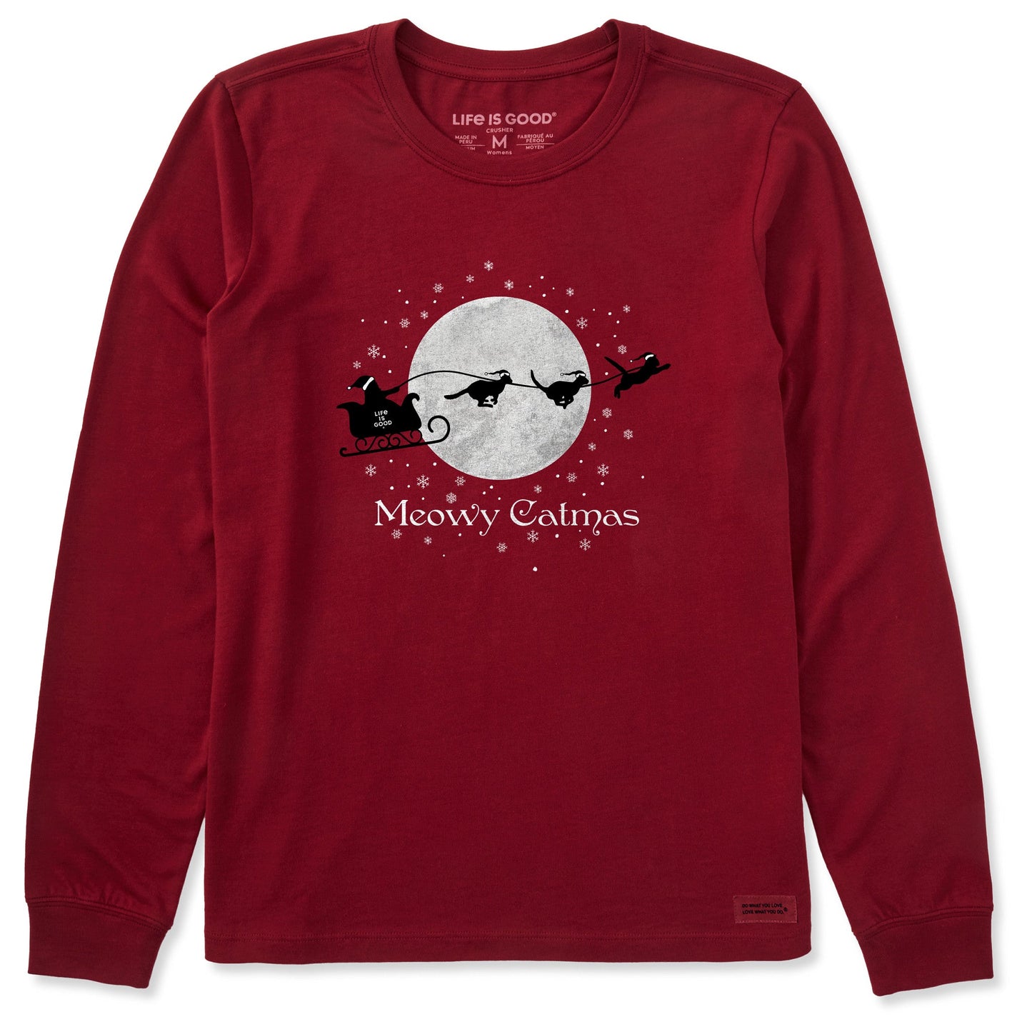 Women's Santa's Sleigh Cats Long Sleeve Crusher Tee