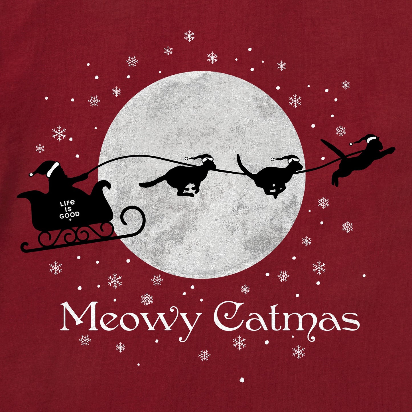 Women's Santa's Sleigh Cats Long Sleeve Crusher Tee
