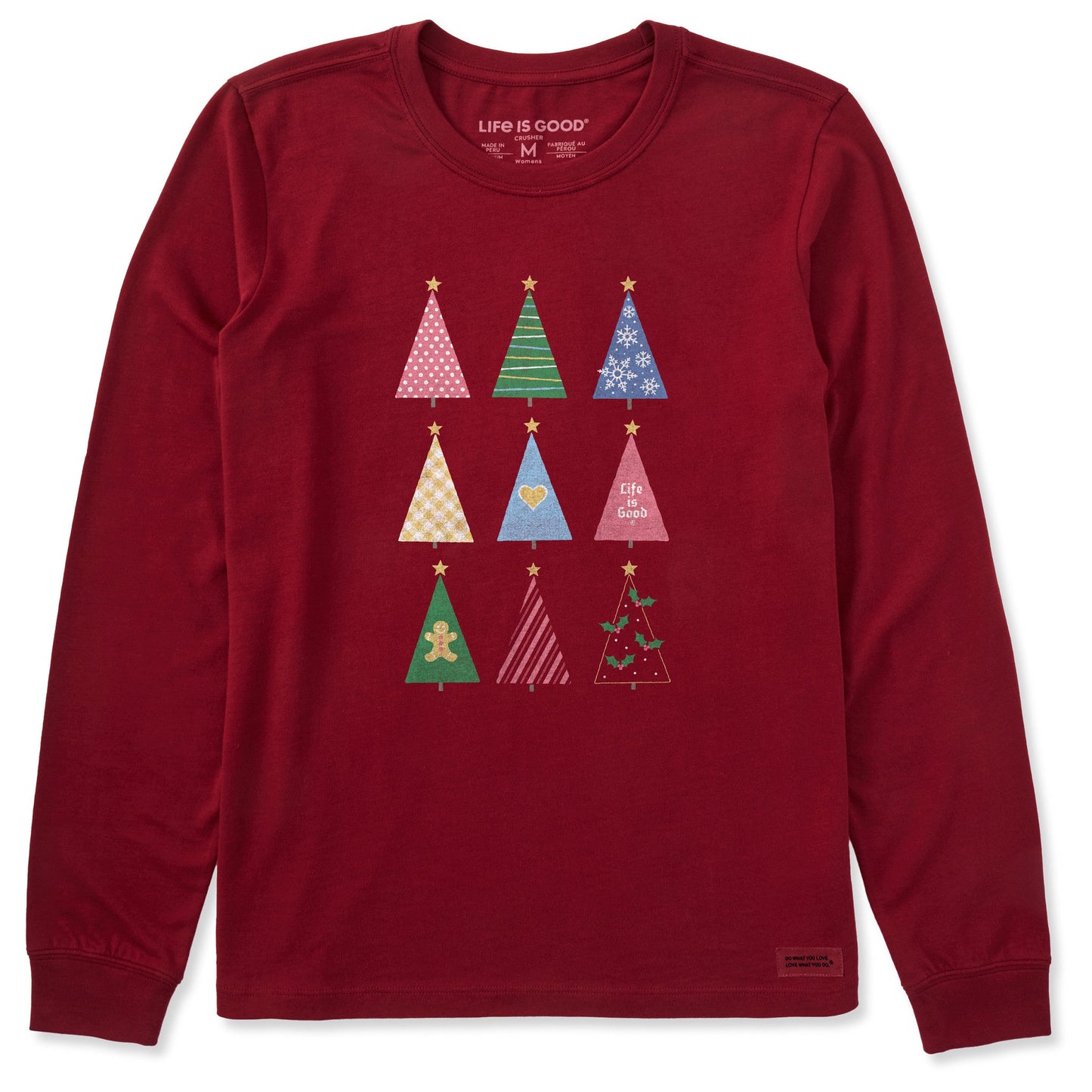 Women's Retro Christmas Trees Long Sleeve Crusher Tee