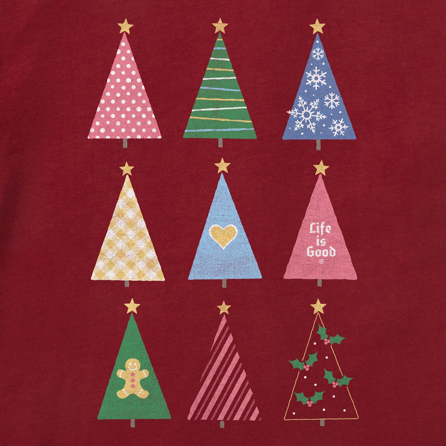 Women's Retro Christmas Trees Long Sleeve Crusher Tee