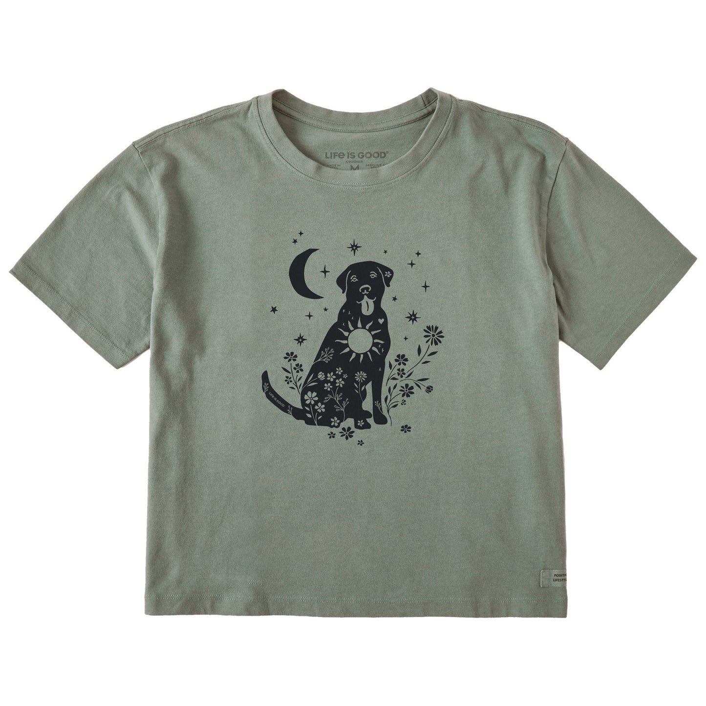 Women's Floral Celestial Dog Short Sleeve Crusher Boxy Tee