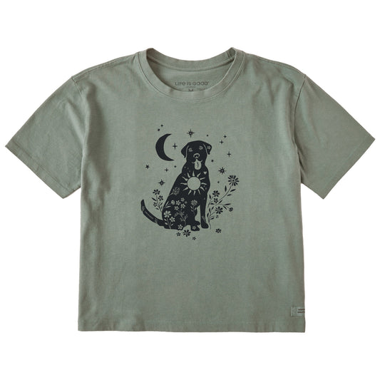 Women's Floral Celestial Dog Short Sleeve Crusher Boxy Tee