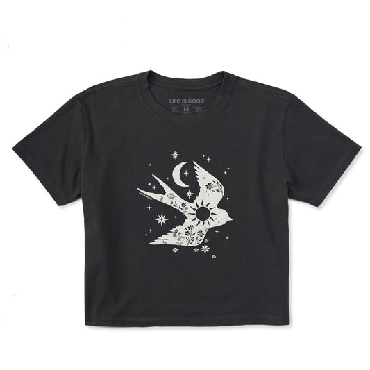 Women's Floral Celestial Sparrow Short Sleeve Crusher Boxy Tee