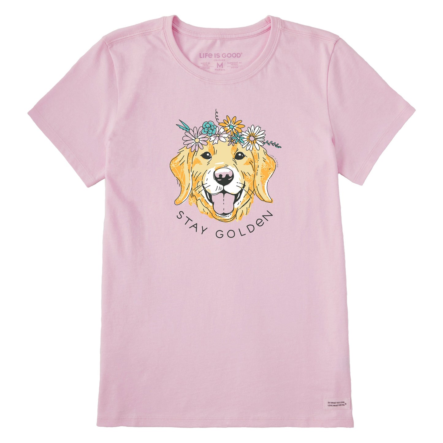Women's Stay Golden Floral Dog Short Sleeve Tee