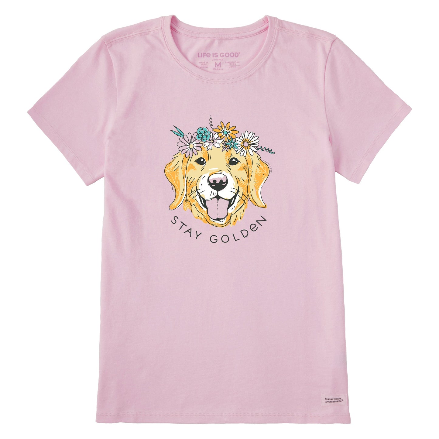Women's Stay Golden Floral Dog Short Sleeve Tee