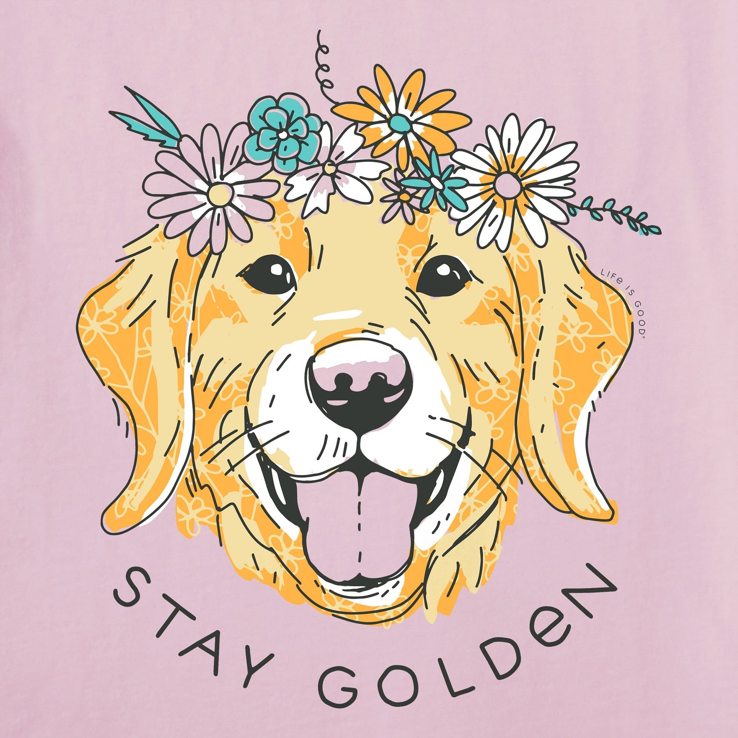 Women's Stay Golden Floral Dog Short Sleeve Tee