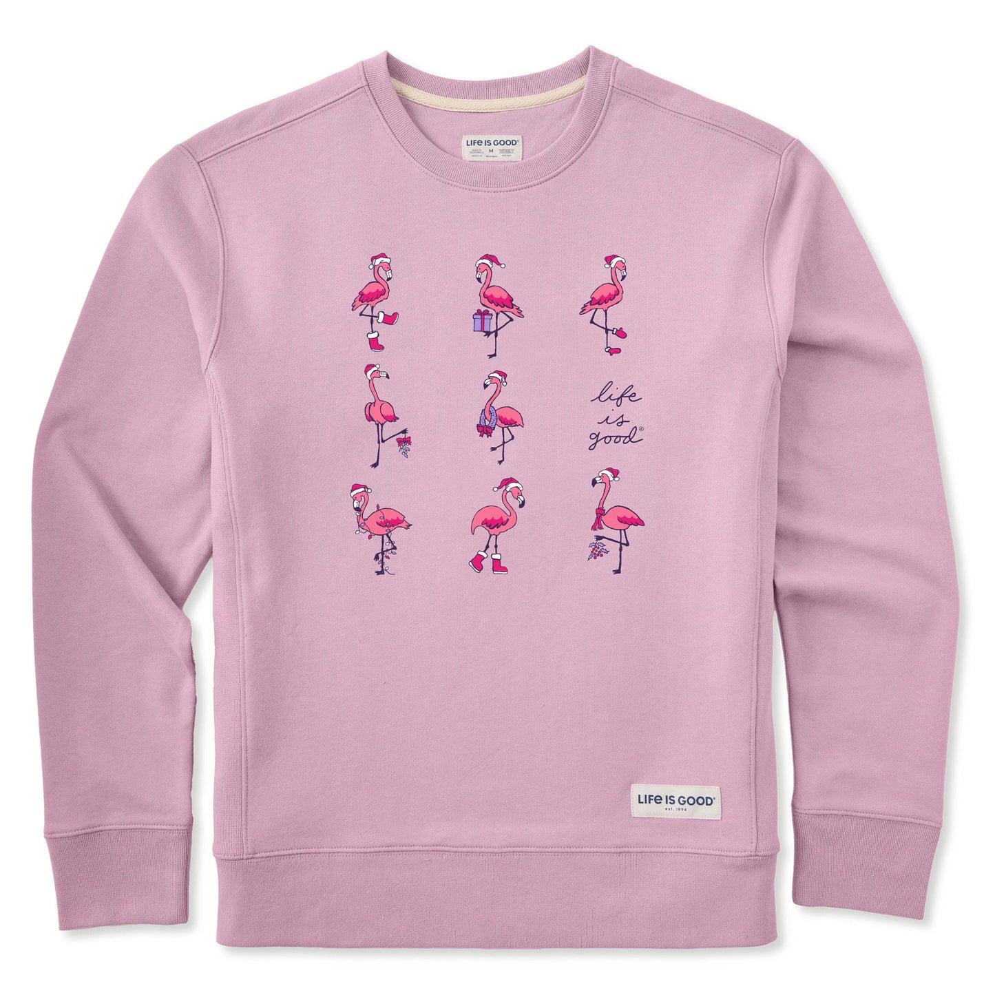 Women's Holiday Flamingos Simply True Fleece Crew
