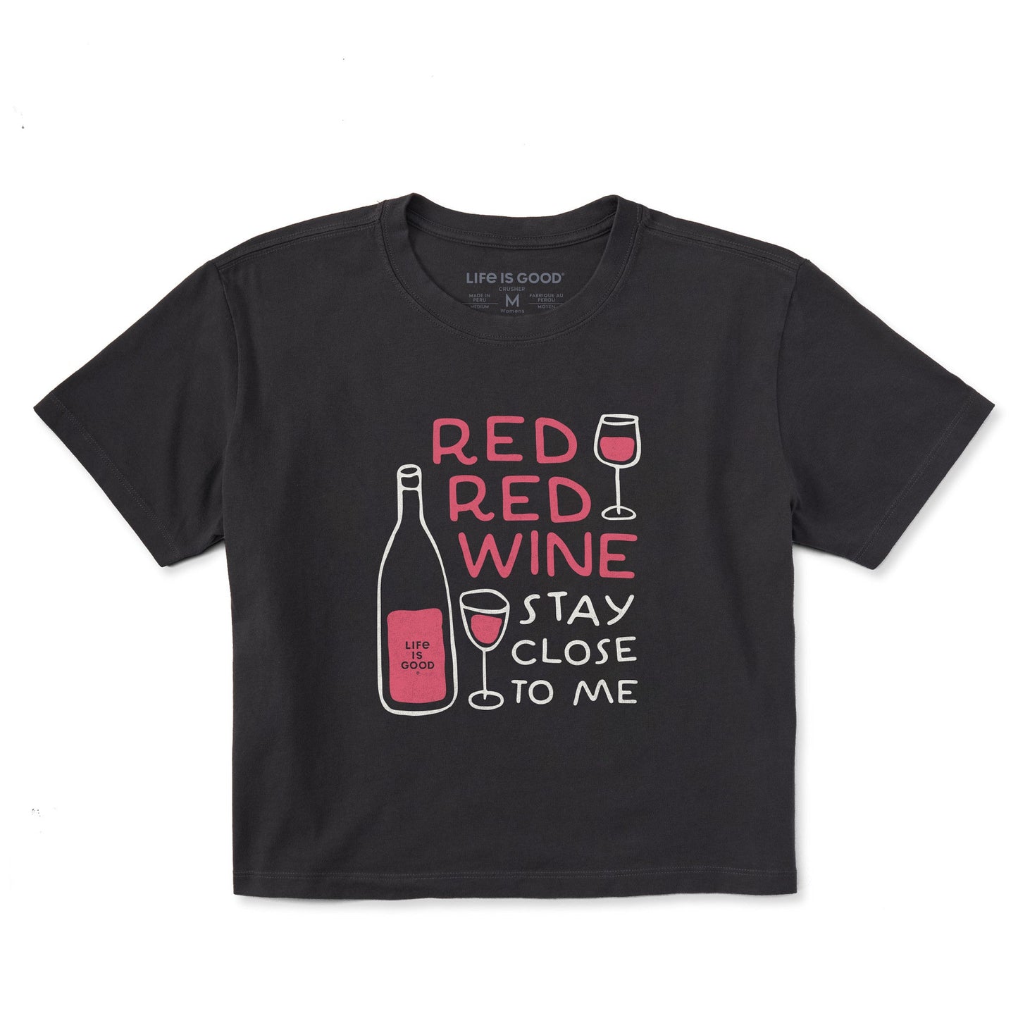 Women's Red Red Wine Stay Close to Me Short Sleeve Crusher Boxy Tee