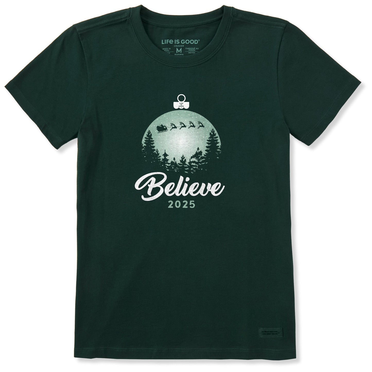 Women's Believe Santa Sleigh 2025 Short Sleeve Crusher Tee