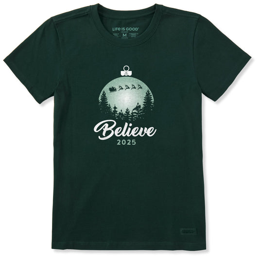 Women's Believe Santa Sleigh 2025 Short Sleeve Crusher Tee