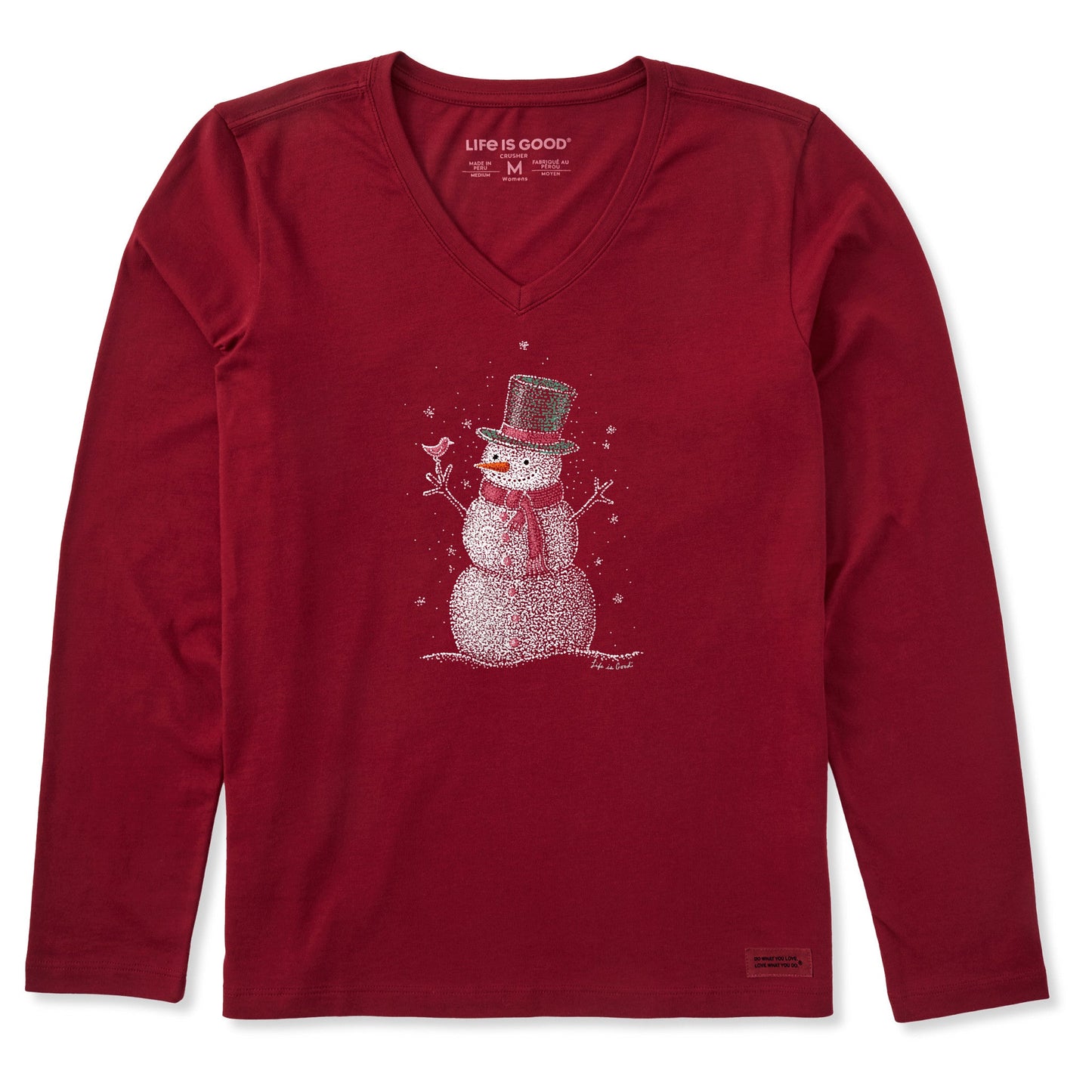 Women's Sparkle Snowman Long Sleeve Crusher Vee