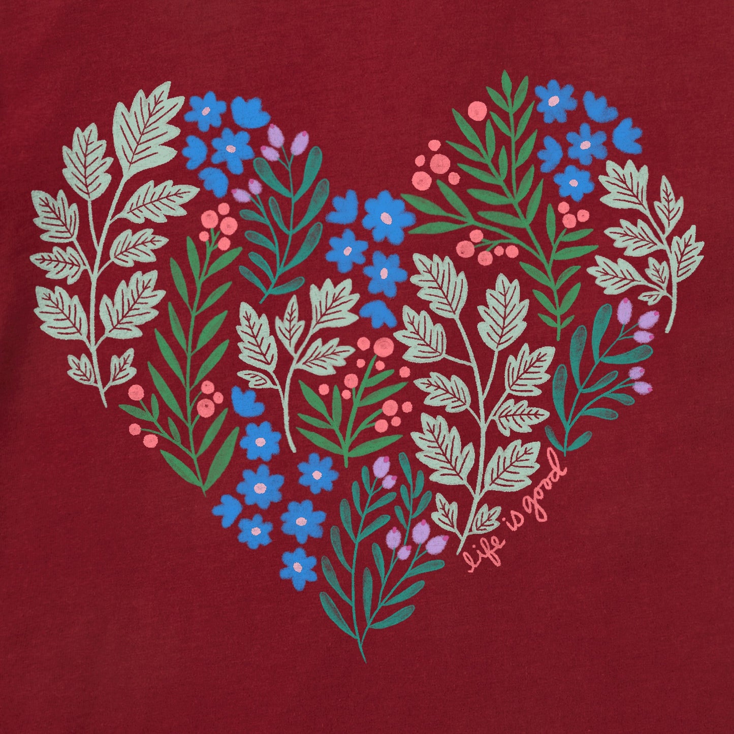 Women's Winter Flowers Heart Long Sleeve Crusher Vee