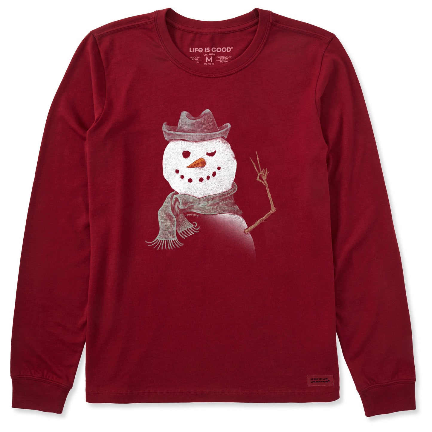 Women's Snowman Peace Sign Long Sleeve Crusher Tee