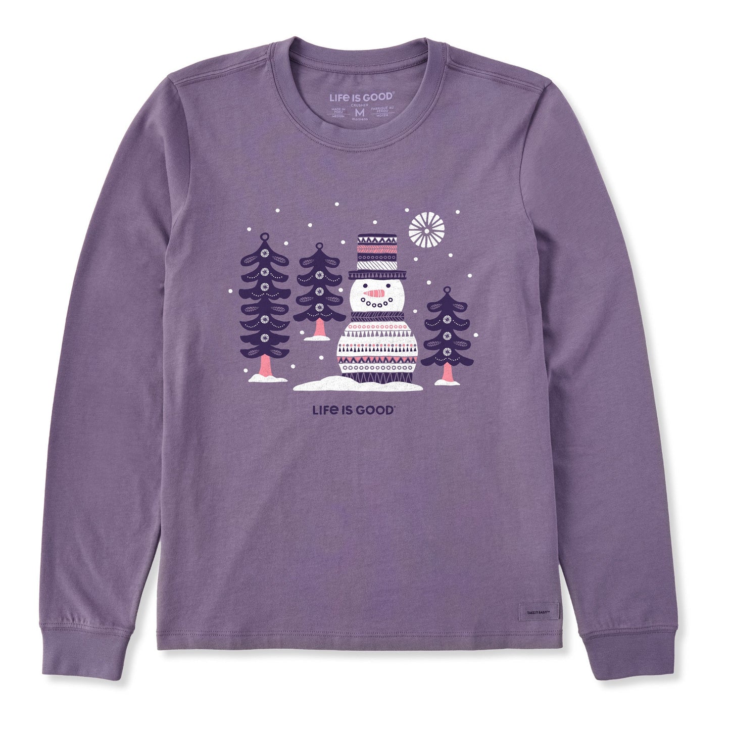 Women's Snowman and Trees Long Sleeve Crusher Tee