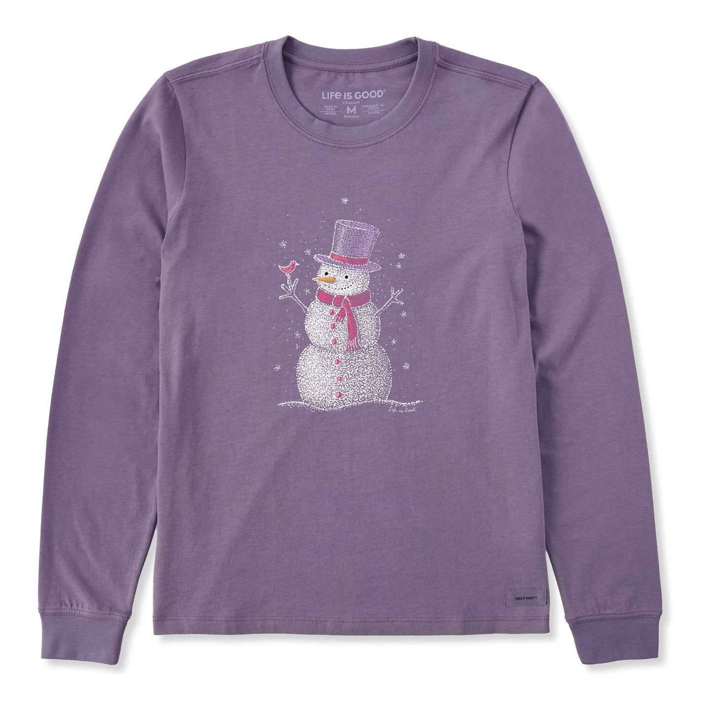 Women's Sparkle Snowman Long Sleeve Crusher Tee