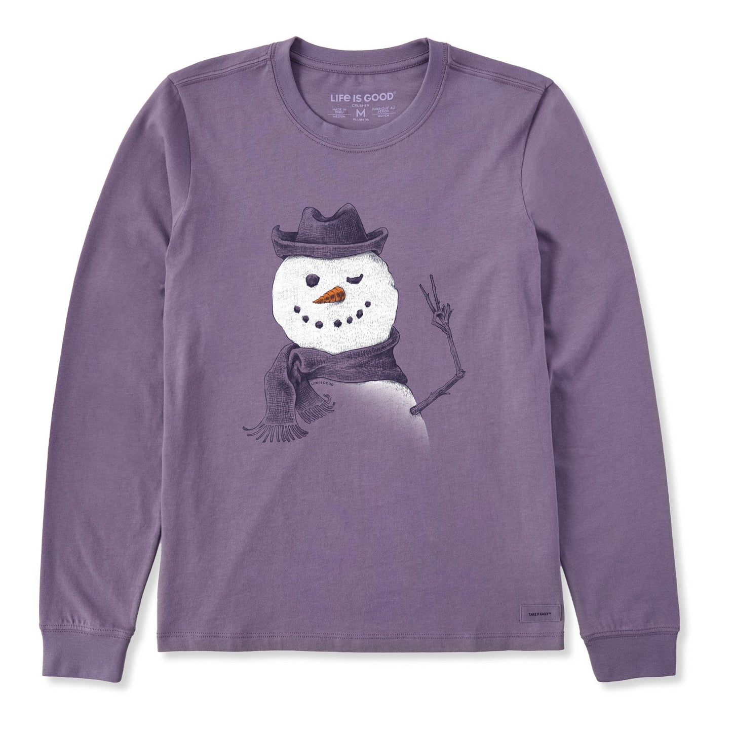 Women's Snowman Peace Sign Long Sleeve Crusher Tee