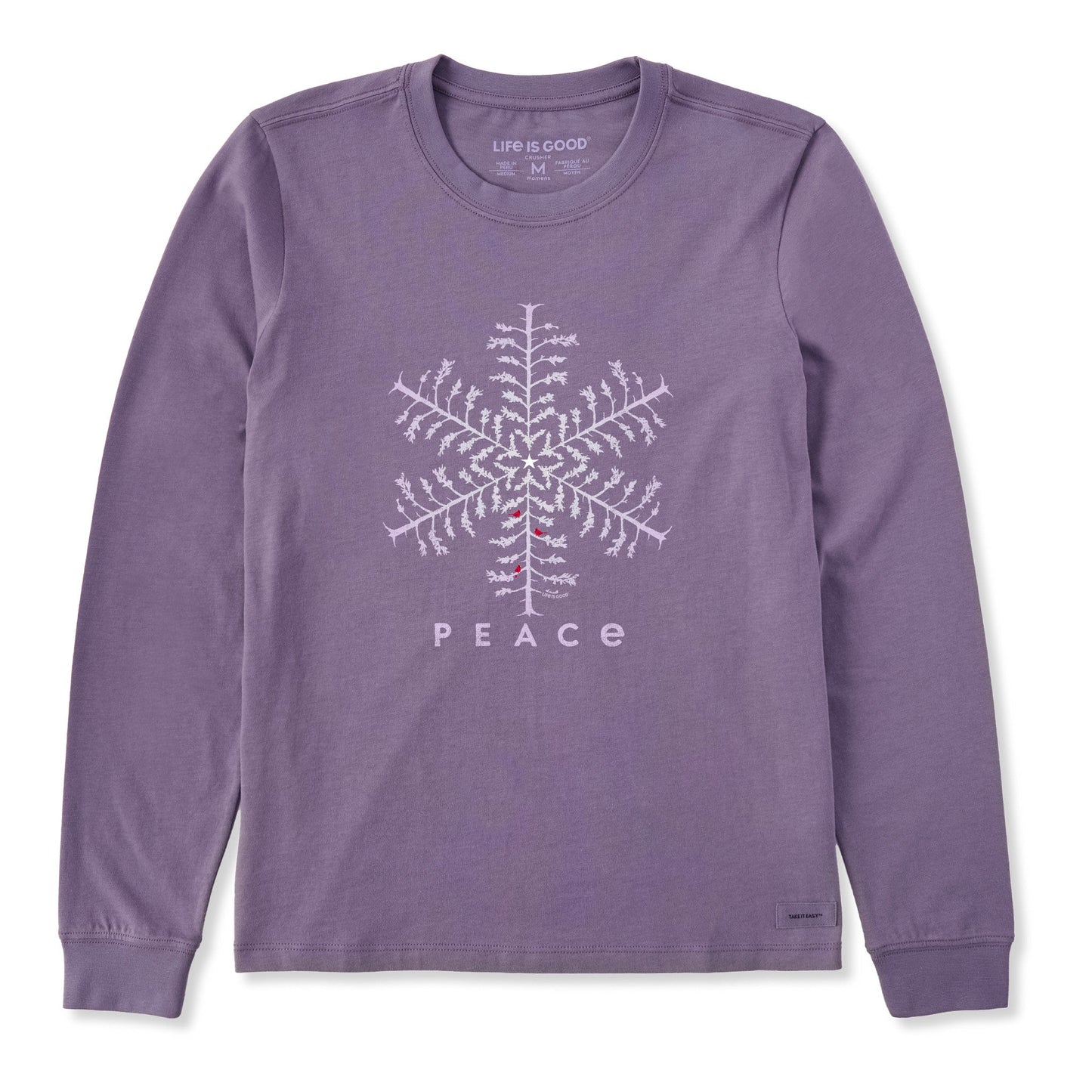 Women's Snowflake Peace Trees Long Sleeve Crusher Tee
