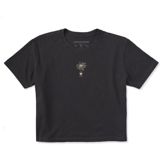 Women's Embroidered Spiderweb Short Sleeve Crusher Boxy Tee