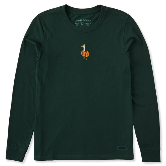 Women's Embroidered Pumpkin Goose Long Sleeve Crusher Tee