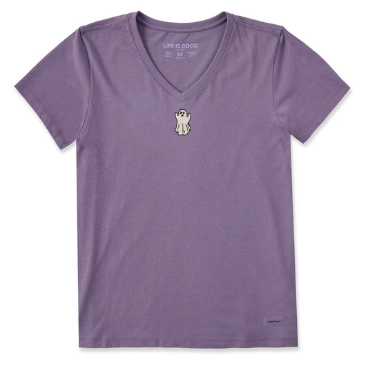 Women's Embroidered Lil Ghost Short Sleeve Crusher Vee