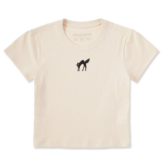 Women's Embroidered Scaredy Black Cat Crusher-LITE Shrunken Tee