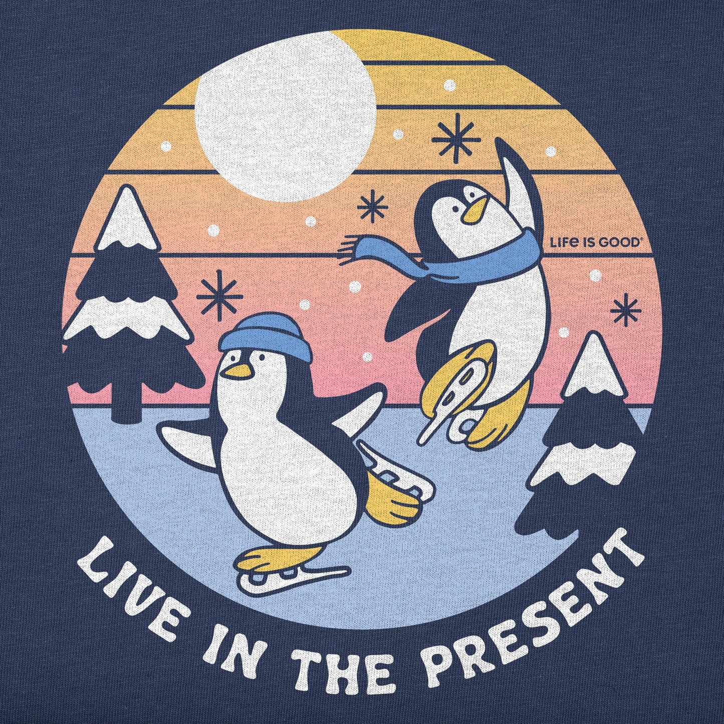 Kids Live in the Present Penguins Long Sleeve Crusher Tee