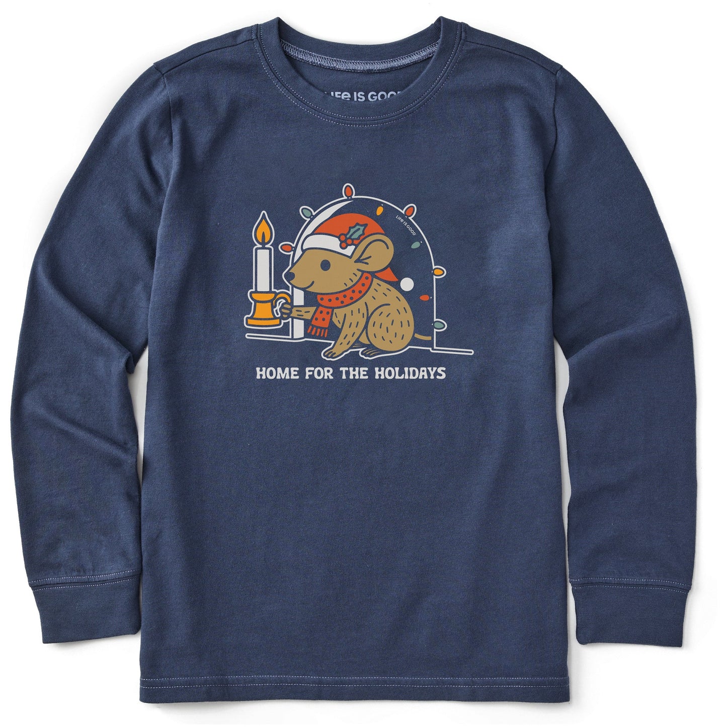 Kids Home for the Holidays Mouse Long Sleeve Crusher Tee