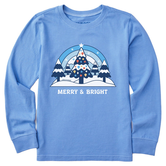 Kids Merry & Bright Snow Tree Long Sleeve Crusher Tee