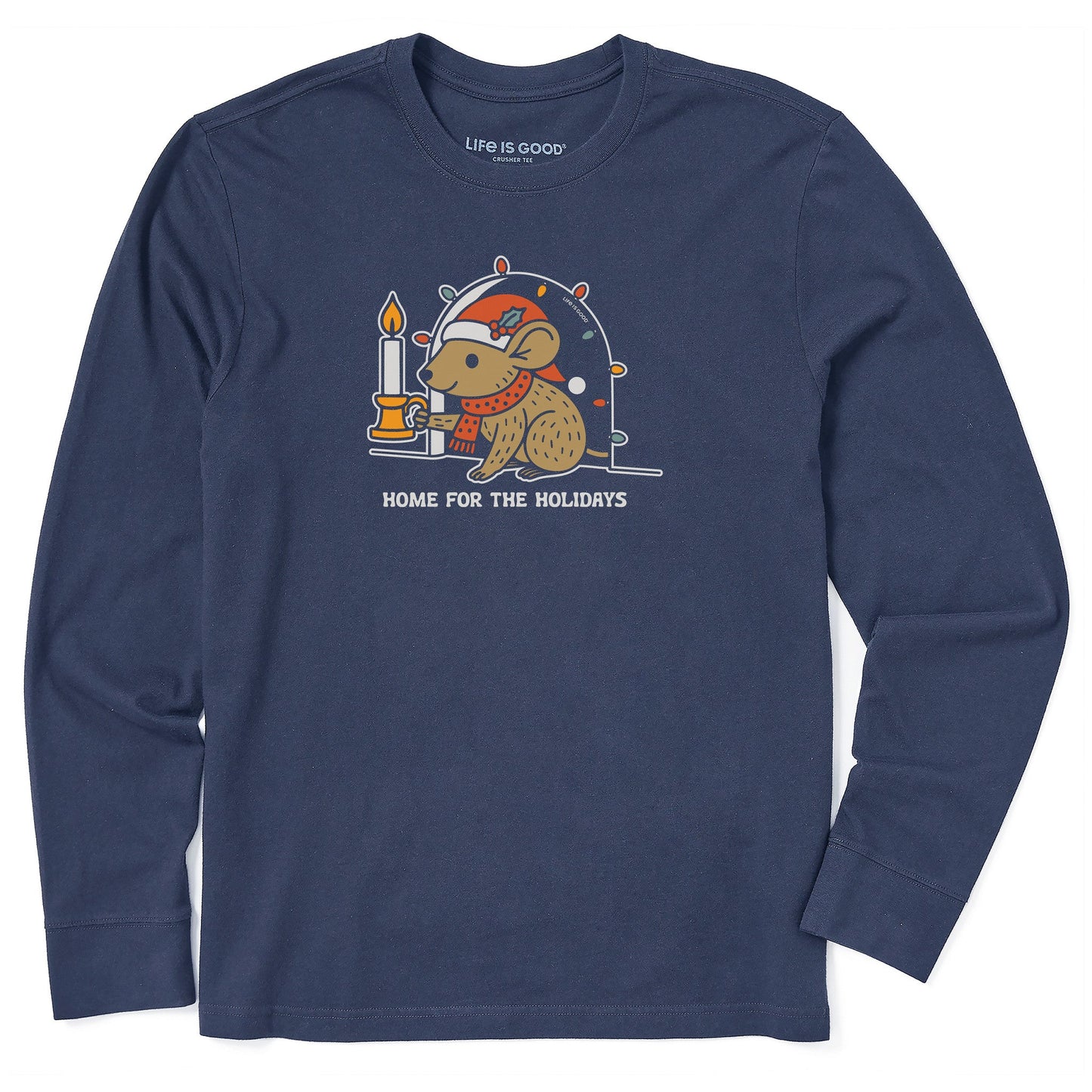Men's Home for the Holidays Mouse Long Sleeve Crusher Tee