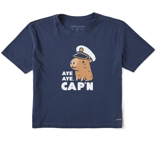 Women's Aye Aye Cap'n Capybara Short Sleeve Crusher Boxy Tee