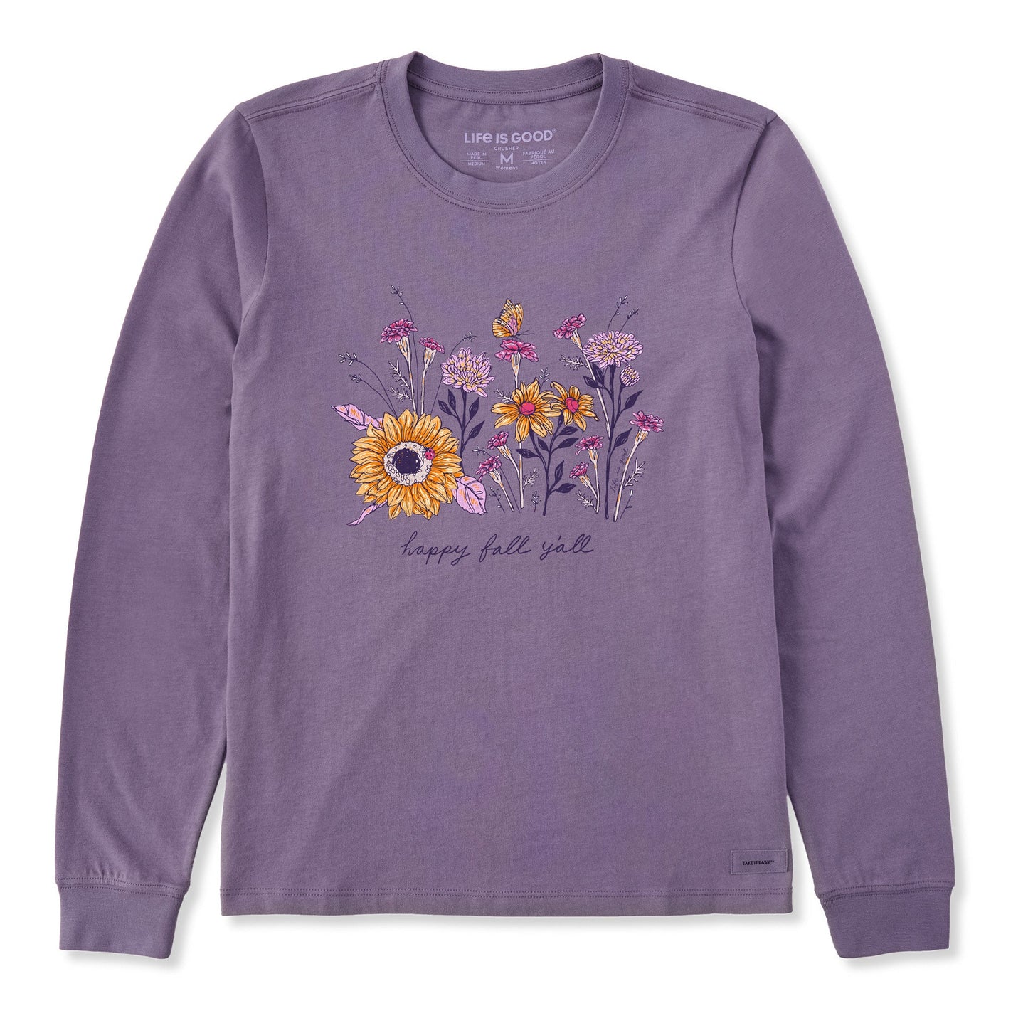 Women's Happy Fall Flowers Long Sleeve Crusher Tee