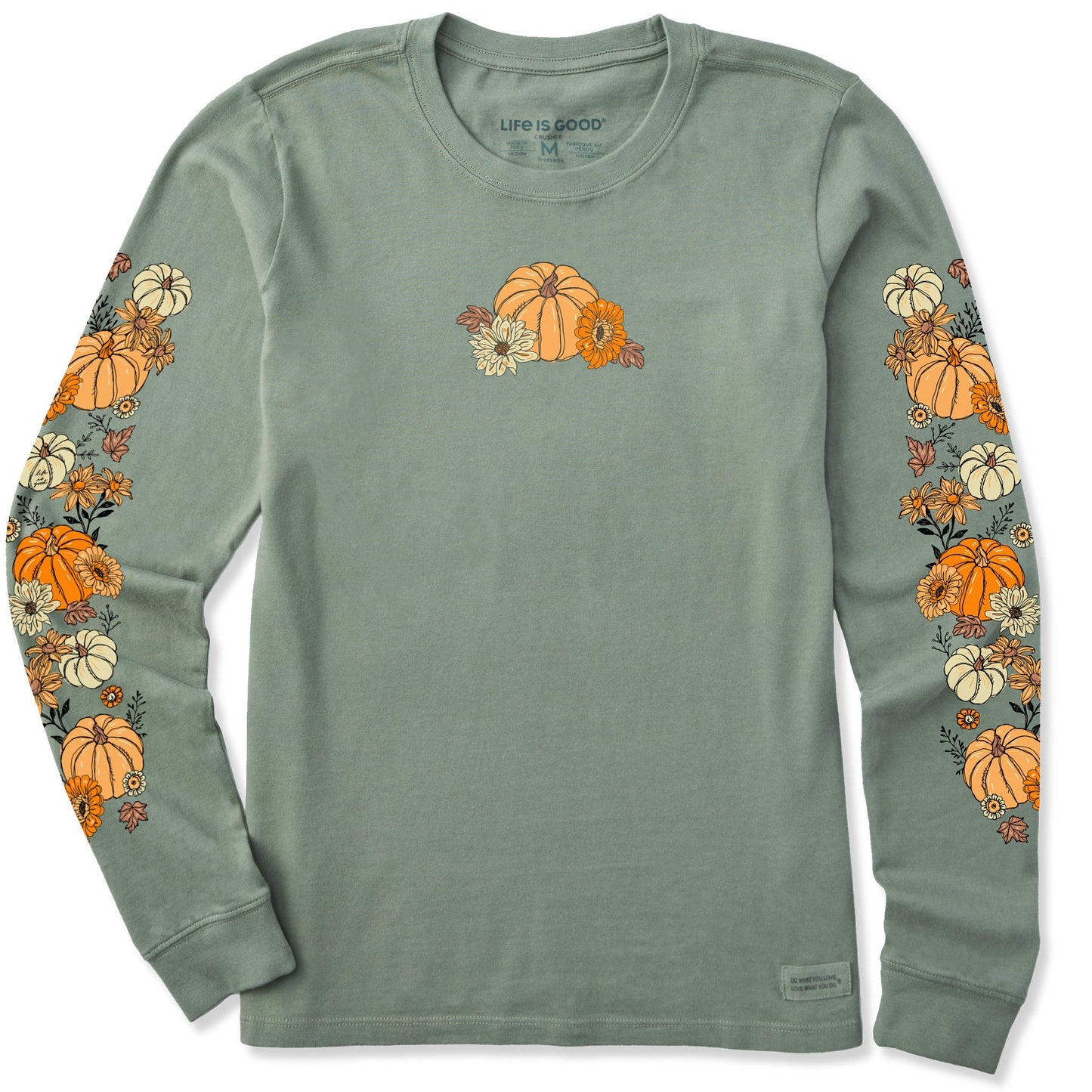 Women's Autumn Floral Pumpkins Long Sleeve Crusher Tee