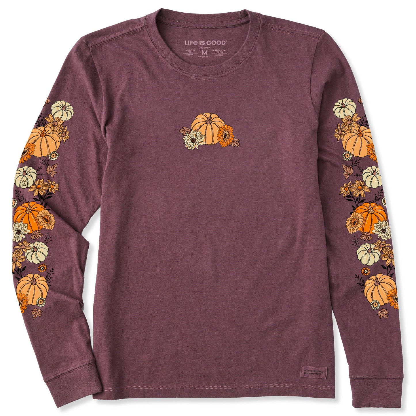 Women's Autumn Floral Pumpkins Long Sleeve Crusher Tee