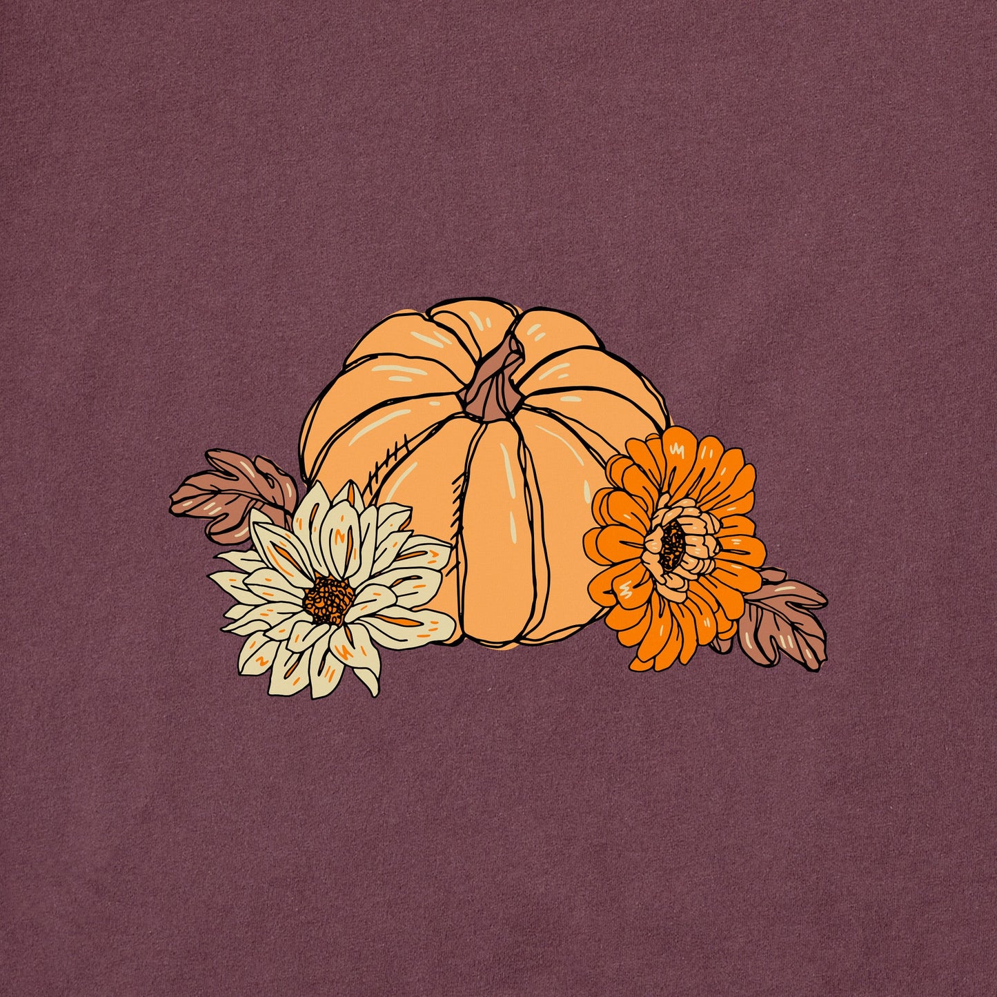 Women's Autumn Floral Pumpkins Long Sleeve Crusher Tee